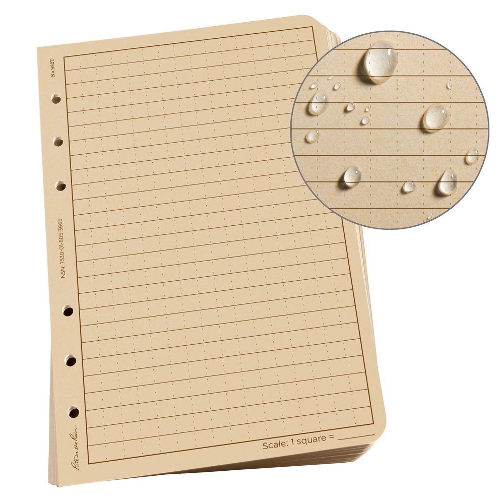 Rite In The Rain Allweather Loose Leaf Paper 4 58 X 7 32 Tan Universal Pattern 100 Sheet Pack No 982T 7 X 4625 X