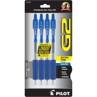 Pilot G2 Retractable Premium Gel Ink Roller Ball Pens Extra Fine Point 4Pack Blue Ink 31056