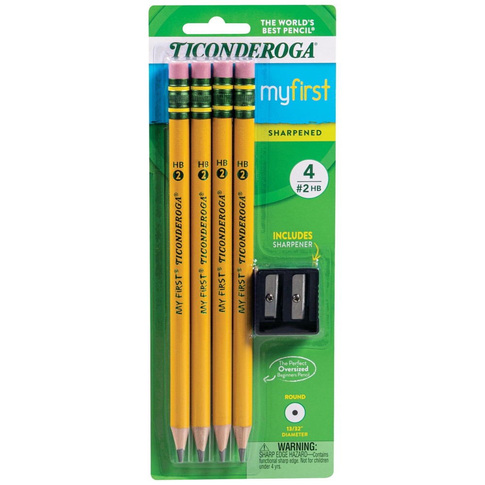 Ticonderoga My First Woodcased Pencils Presharpened 2 Hb With Sharpener Yellow 4 Count