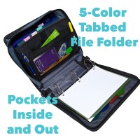 Caseit The Mighty Zip Tab Zipper Binder 3 Inch Orings 5 Color Tab Expanding File Folder Multiple Pockets 600 Sheet Cap