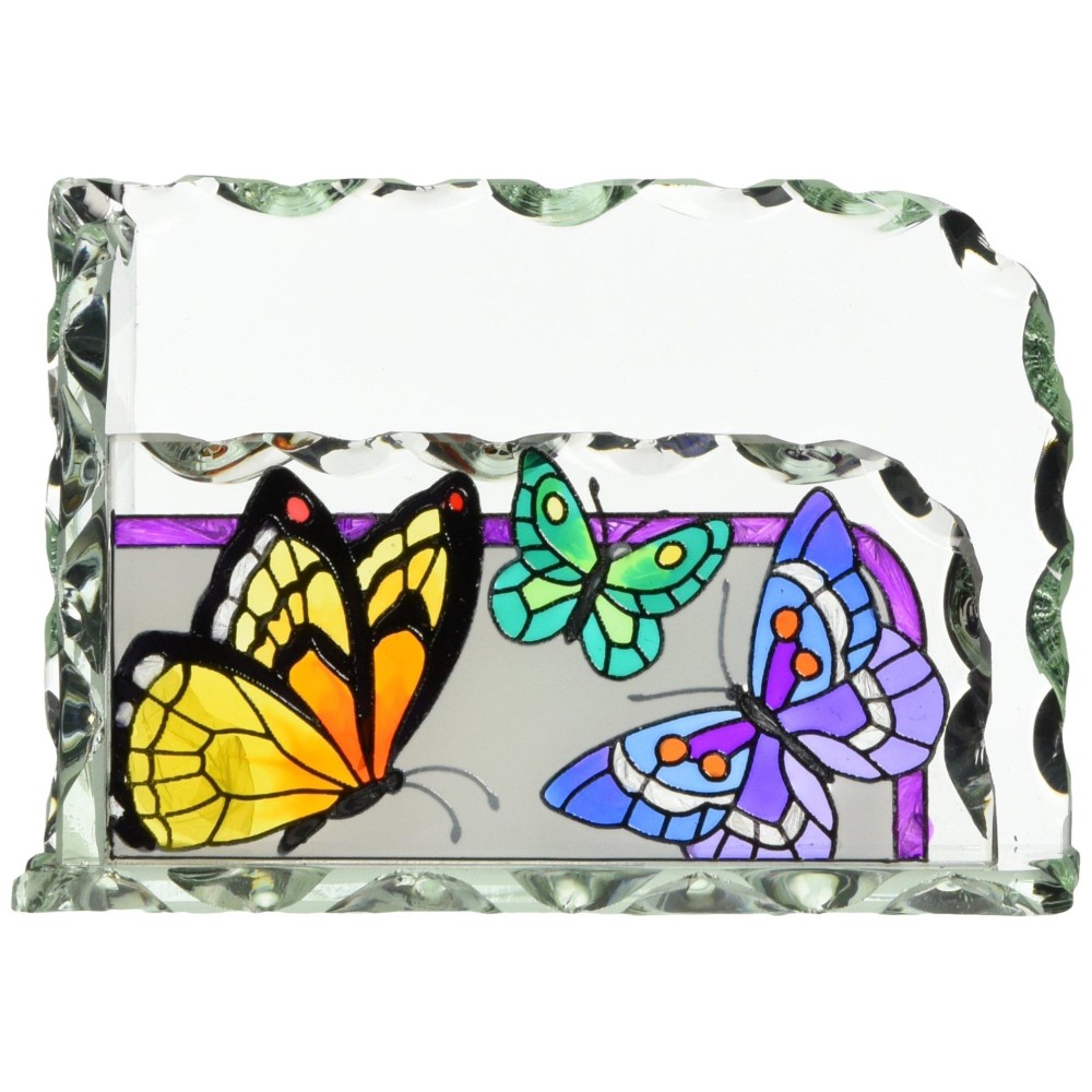 Joan Baker Designs Butterflies Art Glass Business Card Holder