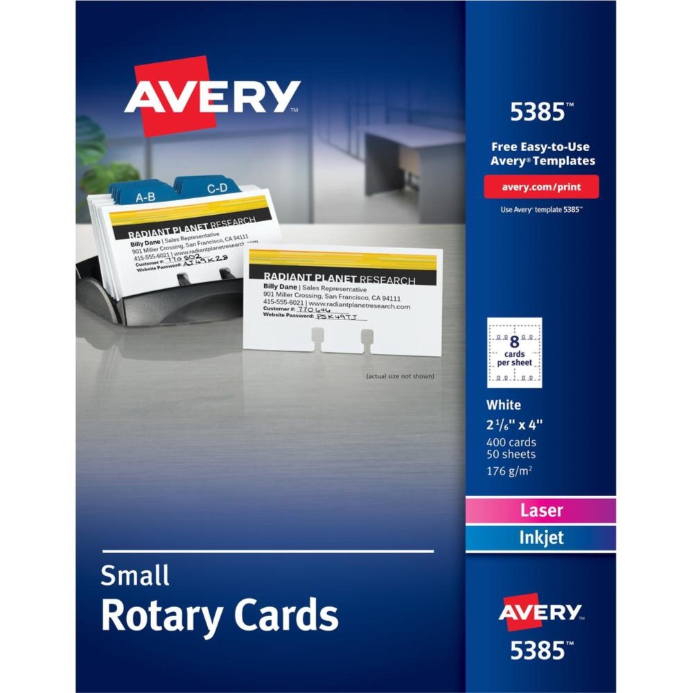 Averyreg Uncoated 2Side Printing Rotary Cards 2 532 X 4 400 Box 8 Perforated Heavyweight Doublesided Printable