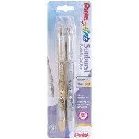 Pentel Arts Sunburst Metallic Gel Pen Medium Line Permanent Gold And Silver Ink 2 Pack K908Bpxz