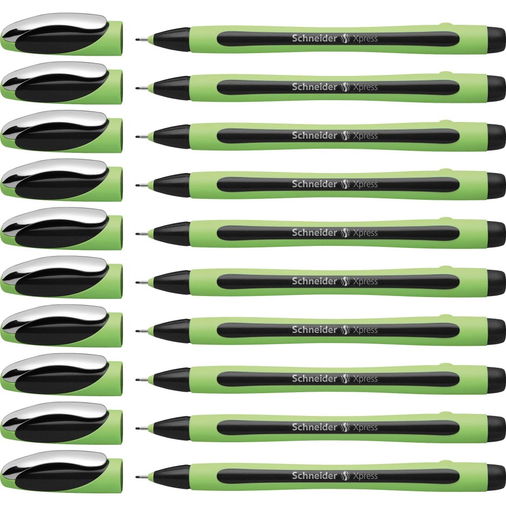 Schneider Xpress Premium Fineliner 08 Mm Porous Point Light Green Barrel Black Ink Box Of 10 Pens 190001