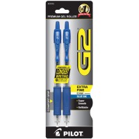 Pilot G2 Premium Gel Roller Pens Extra Fine Point 05 Mm Pack Of 2 Blue