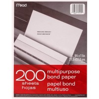 Mead Multipurpose Paper 812 X 11 Letter Size Bond White 200 Sheetspack 39200