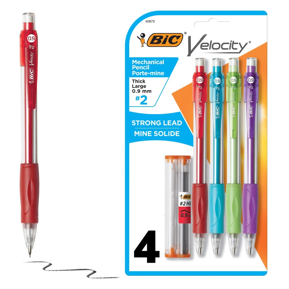 Bic Velocity Strong Lead Mechanical Pencils With Colorful Barrel Thick Point 09Mm 4Count Pack Mechanical Pencils With Era