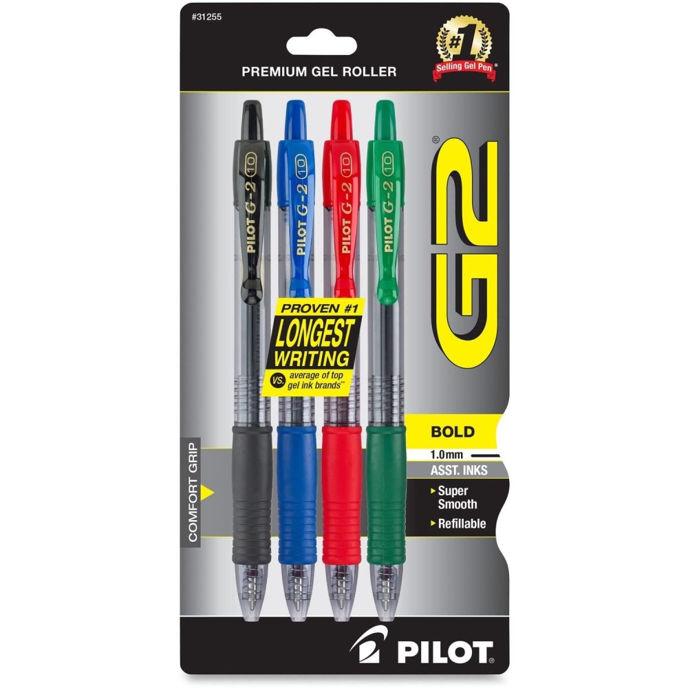 Pilot G2 Premium Gel Roller Pens Bold Point 1 Mm Pack Of 4 Assorted Colors