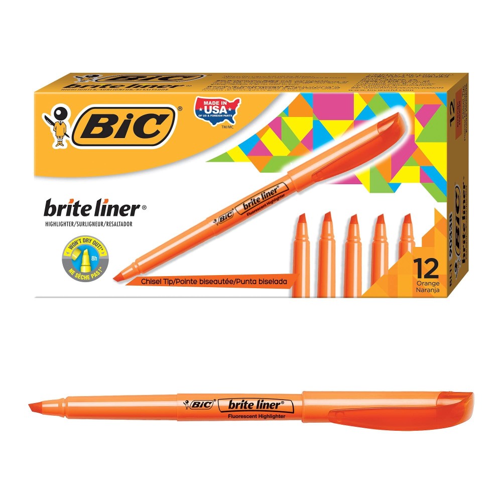 Bic Brite Liner Highlighters Chisel Tip 12Count Pack Of Orange Highlighters Ideal Highlighter Set For Organizing And Colorin