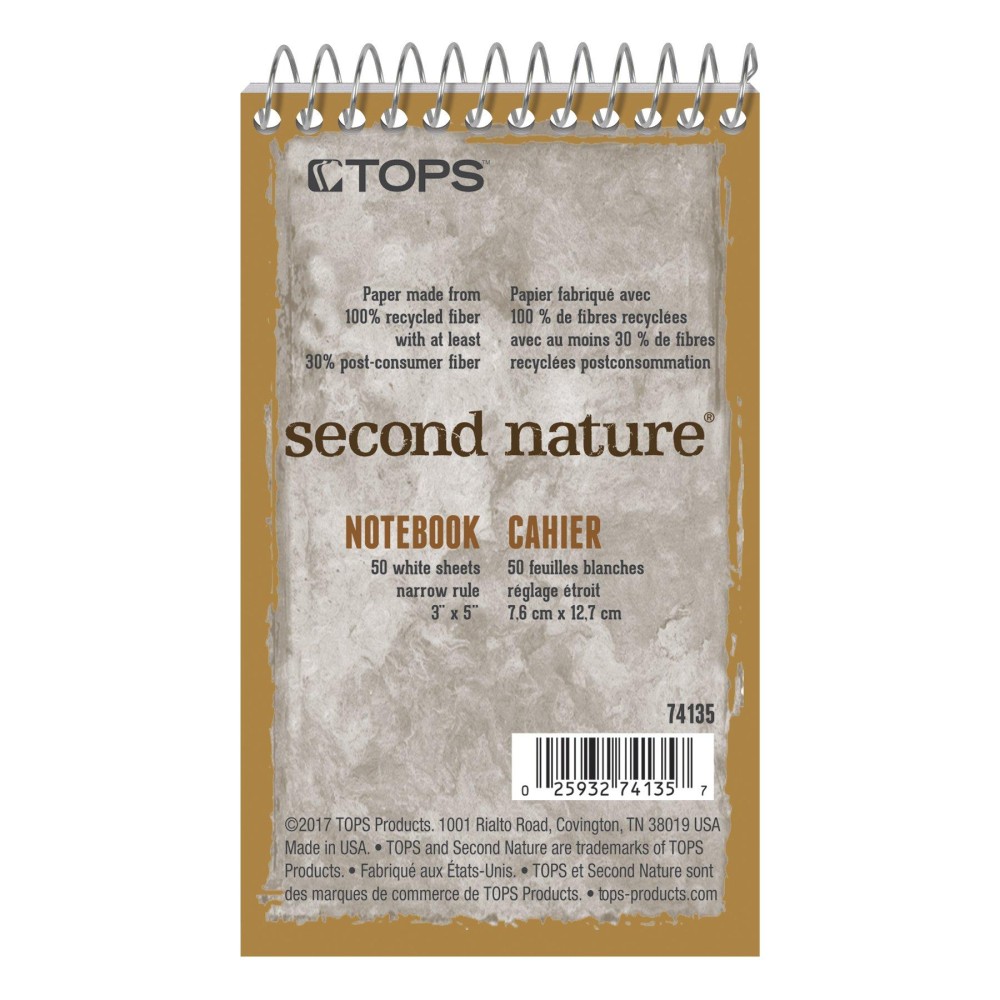 Tops Second Nature Notebook 3 X 5 Inch Narrow Ruled Recycled 50 Sheets Assorted 74135