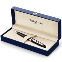 Waterman Expert Ballpoint Pen Gloss Black With Chrome Trim Medium Tip Blue Ink Gift Box