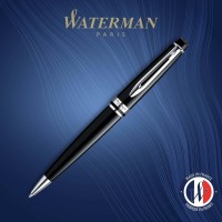 Waterman Expert Ballpoint Pen Gloss Black With Chrome Trim Medium Tip Blue Ink Gift Box