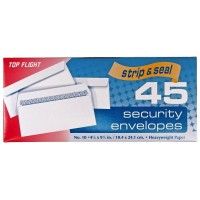 Top Flight Number 10 Boxed Security Envelopes Strip And Seal Closure 4 18 X 9 12 Inches White 45 Envelopes Per Box 690012