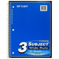 Top Flight 3Subject Wirebound Notebook 120 Sheet