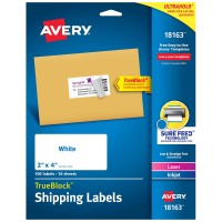 Avery Shipping Address Labels Laser Inkjet Printers 100 Labels 2X4 Labels Permanent Adhesive Trueblock 18163