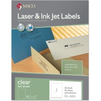 Maco Full Sheet Clear Matte Printable Labels Laserink Jet Compatible Craft Labels 1 Per Sheet 812 X 11 Box Of 50 Pa