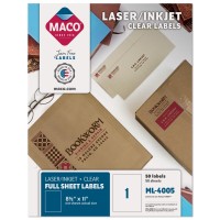 Maco Full Sheet Clear Matte Printable Labels Laserink Jet Compatible Craft Labels 1 Per Sheet 812 X 11 Box Of 50 Pa