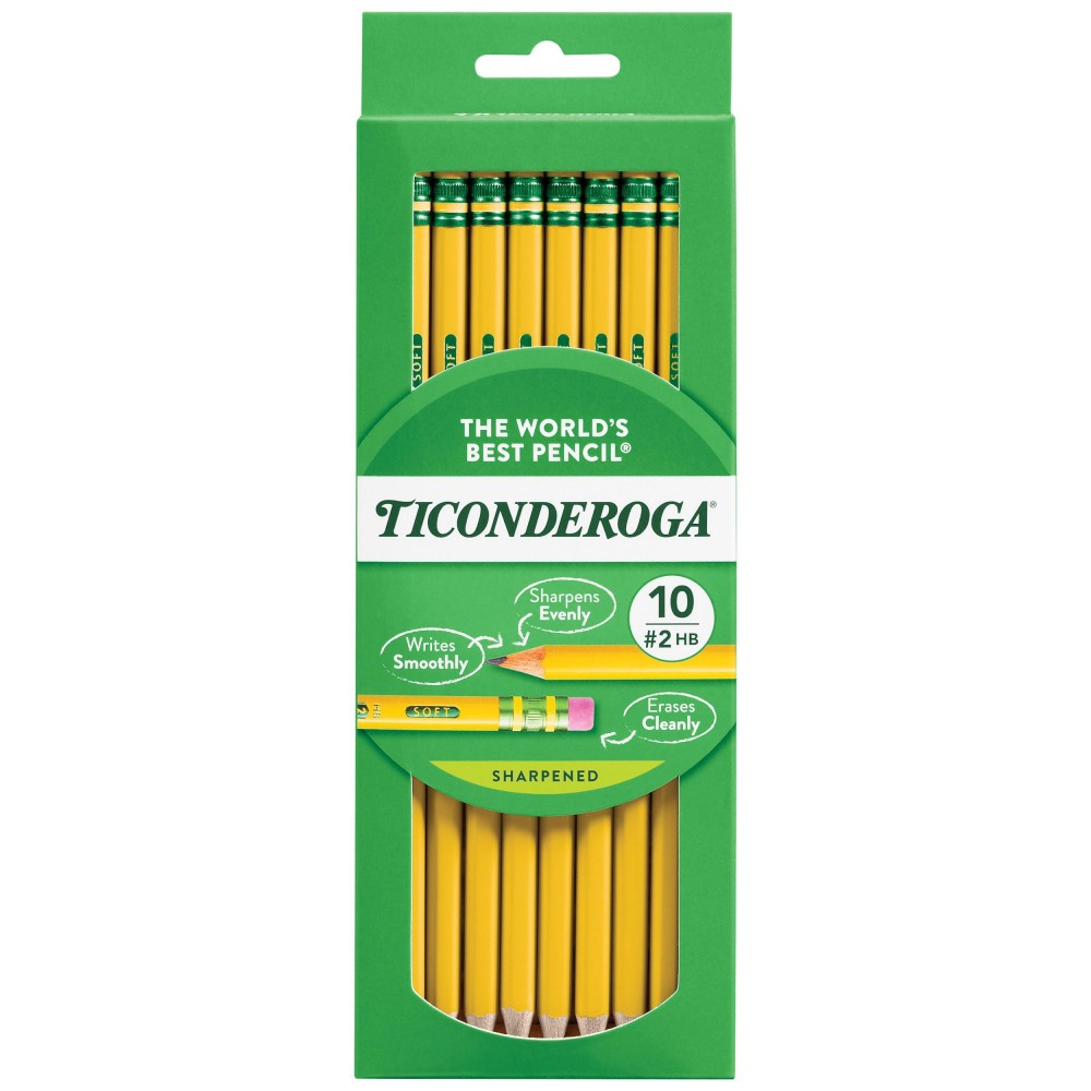 Ticonderoga Woodcased Pencils Presharpened 2 Hb Soft Yellow 10 Count