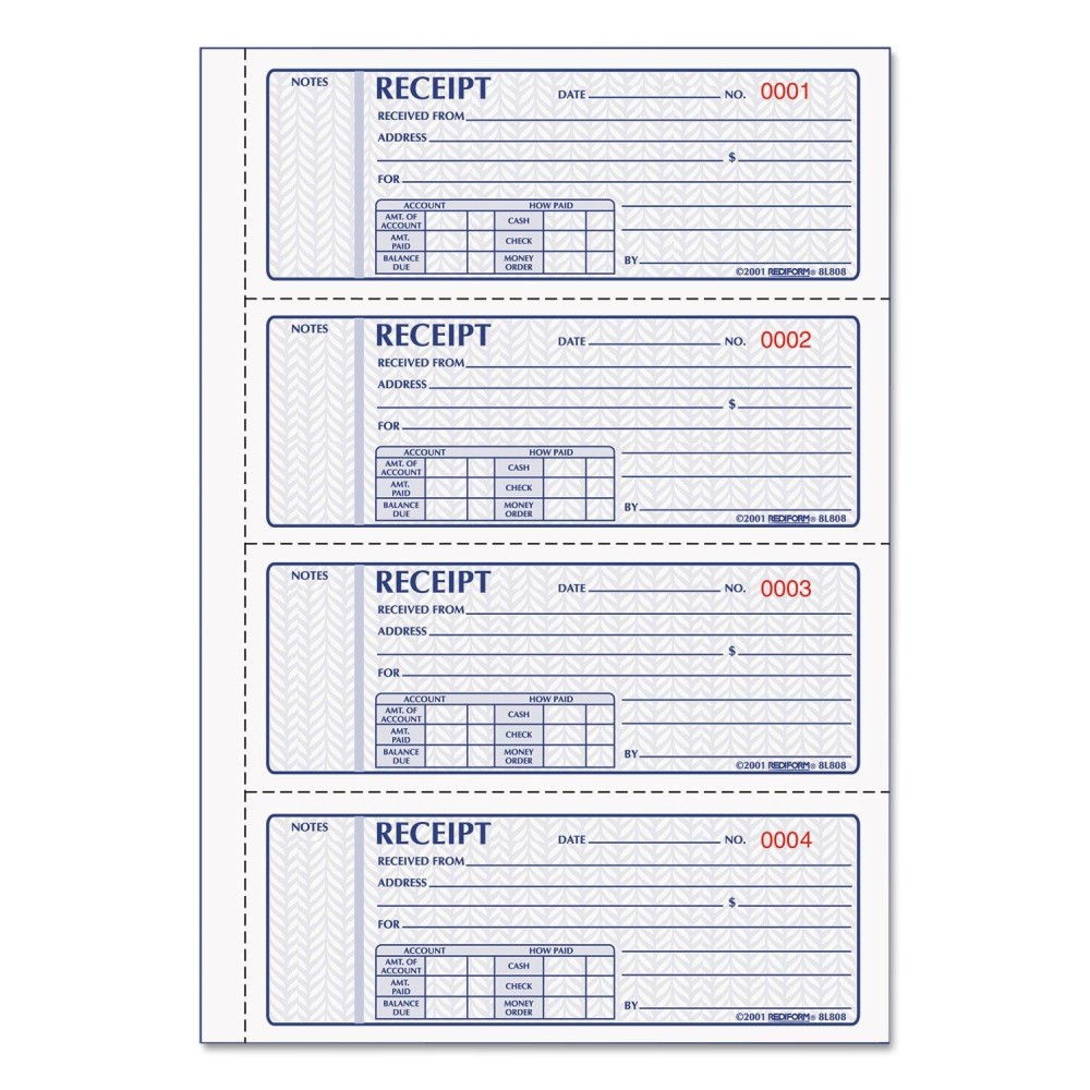 Rediform Formguard Money Receipt Book 275 X 7 Inch 4X100 Receipts 8L808R