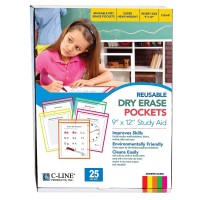 Cline Reusable Dry Erase Pockets 9 X 12 Inches Assorted Neon Colors 25 Pockets Per Pack 40820