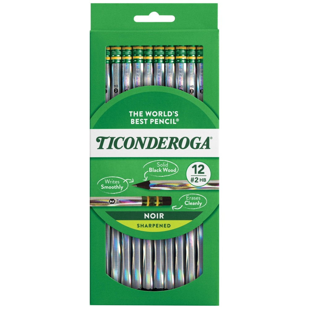 Ticonderoga Noir Black Woodcased 2 Pencils Holographic Design 12 Count