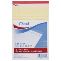 Mead Canary Junior Legal Pads 5 X 8 Inch 4 Pack 50 Sheets 59382