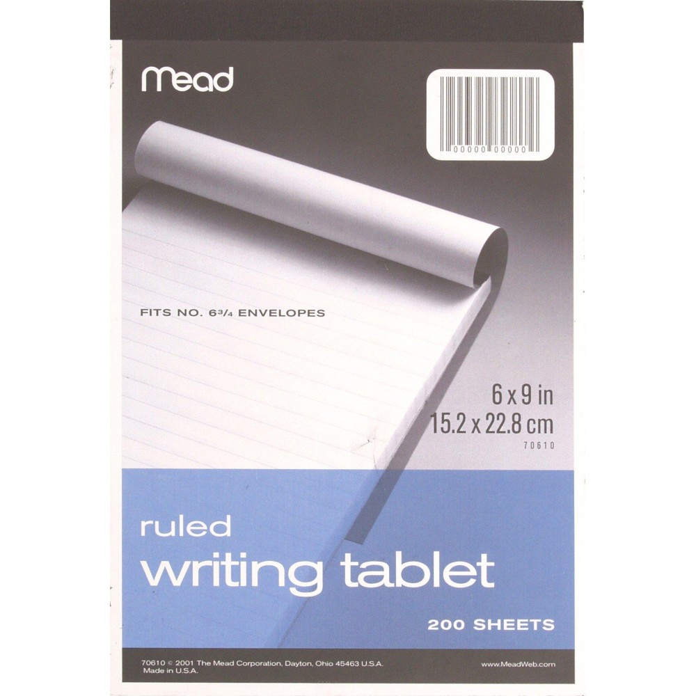 Mead Wide Ruled Writing Tablet 6 X 9 Inches 200 Sheets 70610