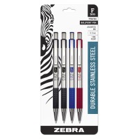 Zebra F301 Stainless Steel Retractable Ballpoint Pens Fine Point 07 Mm Stainless Steel Barrel Assorted Ink Colors Pack Of