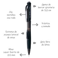 Pentel Twist Erase Click Mechanical Pencil Pack Of 12 05Mm Clear Barrel Black Grip Pd275Ta