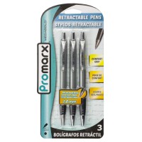 Promarx Megabold Retractable Ballpoint Pens With Comfort Grip 16 Mm Black 3 Count