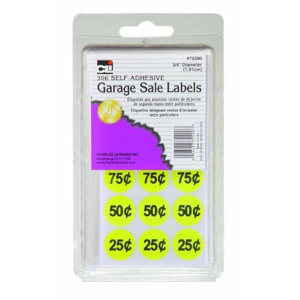 Charles Leonard Garage Sale Price Labels Blank And Pre Priced Round Self Adhesive Stickers 34 Inch Diameter Yellow 306Box