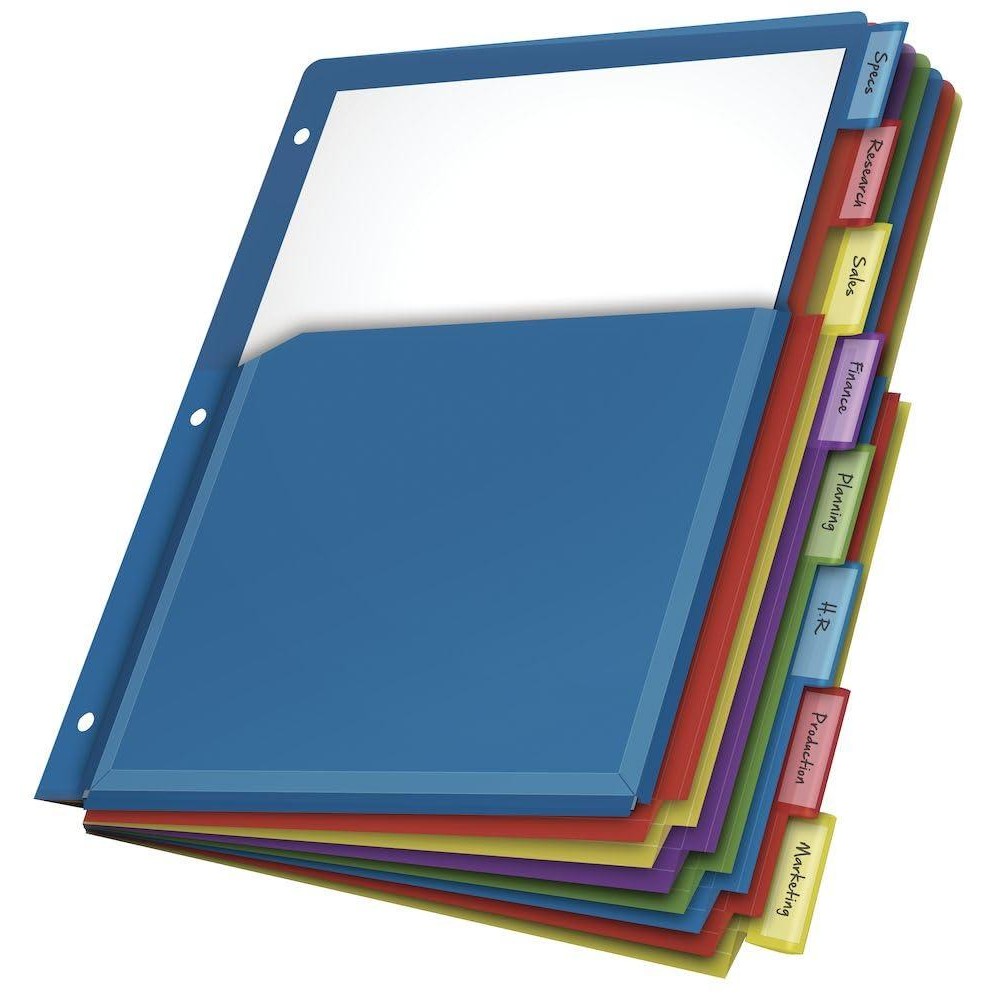 Cardinal Expanding Plastic Binder Dividers Flexible Front Pockets Expand 14 8Tab Insertable Multicolor Tabs Letter Size