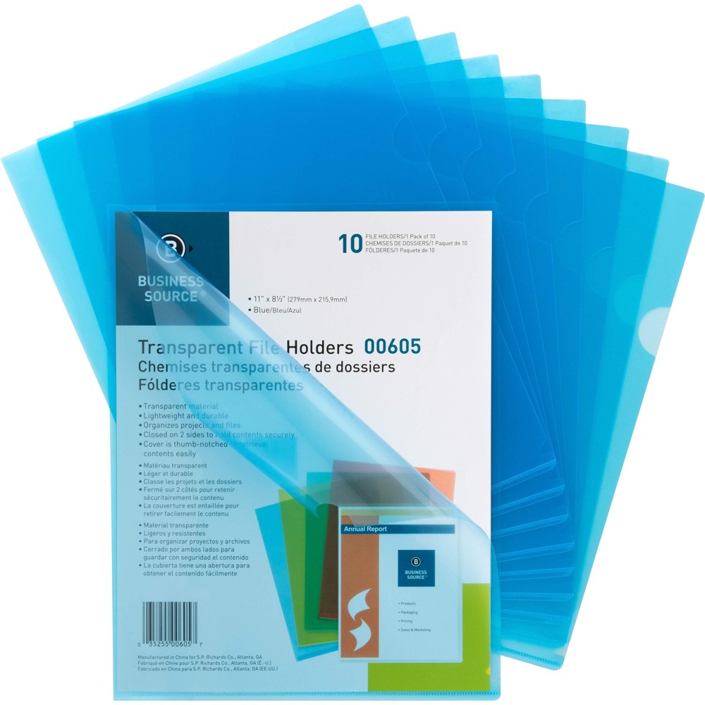 Business Source Transparent Poly File Holders Blue