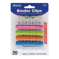 Bazic Products Small 34 19Mm Assorted Color Binder Clip 20Pack 263