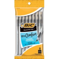 Bic Round Stic Grip Xtra Comfort Black Ballpoint Pens Medium Point 12Mm 8Count Pack Perfect Writing Pens With Soft Grip F