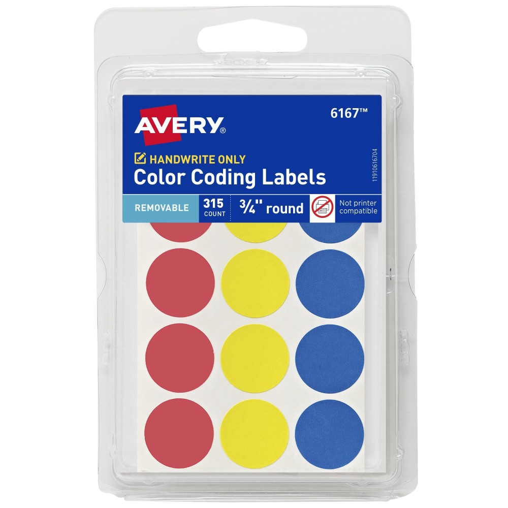 Avery Colorcoding Removable Labels 34 Inch Round Labels Assorted Colors Nonprintable 315 Dot Stickers Total 6167