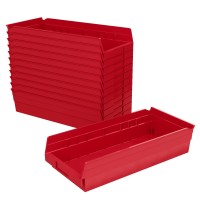 Akromils 30158 Plastic Nesting Shelf Bin Box 18Inch X 8Inch X 4Inch Red 12Pack