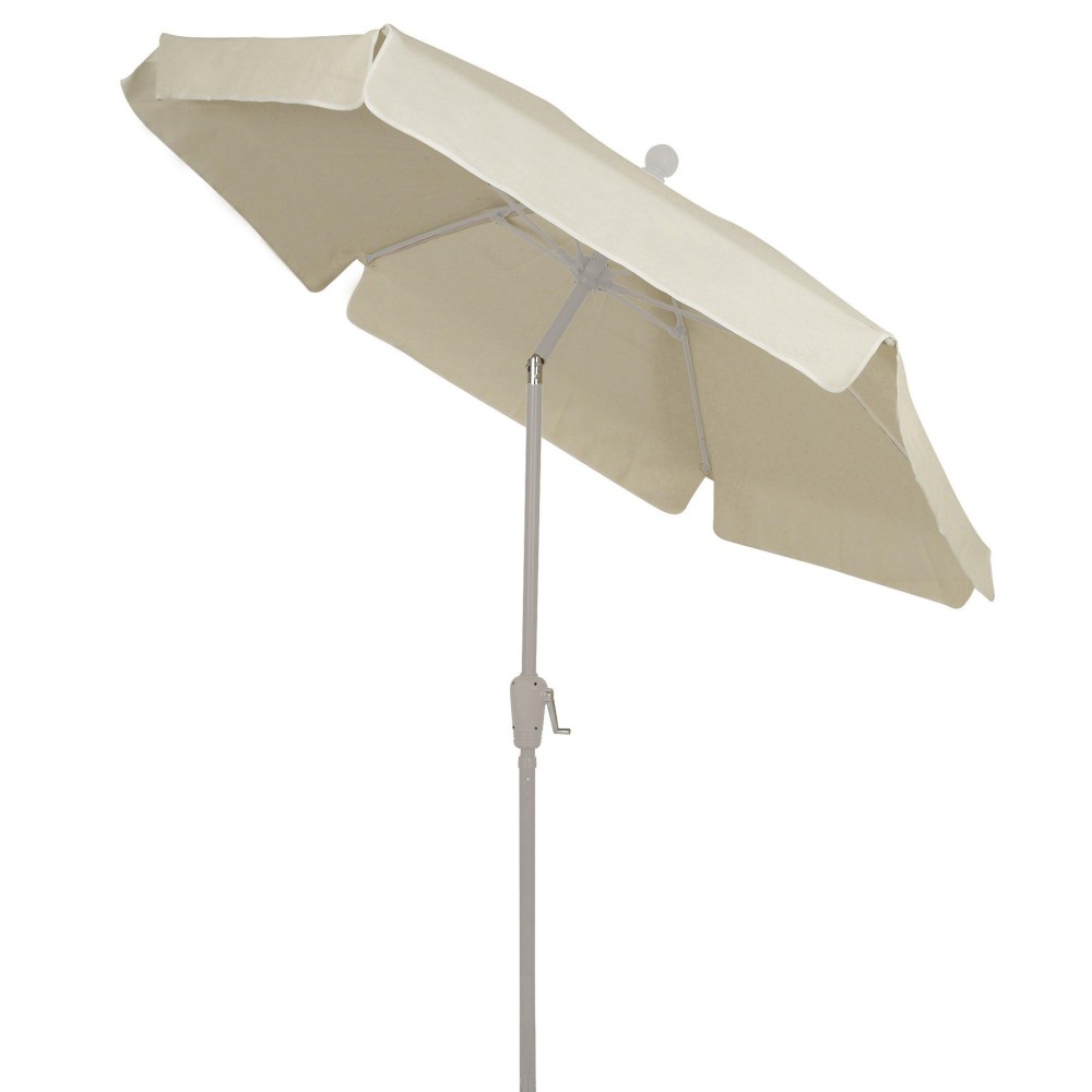 FiberBuilt Umbrellas Garden Umbrella with PushButton Tilt 75 Foot Natural Canopy and White Pole