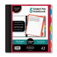 Ischolar Iq 5Subject Poly Cover Wirebound Notebook College Ruled 11 X 85 Inch Sheet Size 200 Sheets Cover Color May Vary