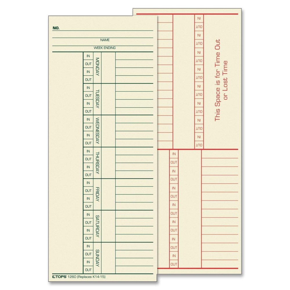 Tops Time Cards Weekly 2Sided Named Days 338 X 814 Manila Greenred Print 500Count 1260