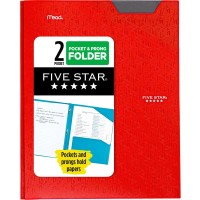 Five Star 2 Pocket Folder Stayput Folder Plastic Colored Folders With Pockets Prong Fasteners For 3Ring Binders 812