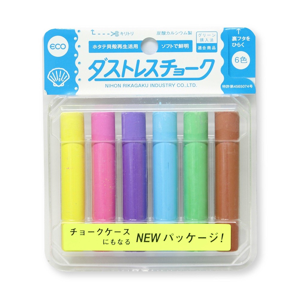 Rikagaku Assorted Colors Dustless Chalk 6 Pieces Dcc66C Red Yellow Blue Green Brown Violet