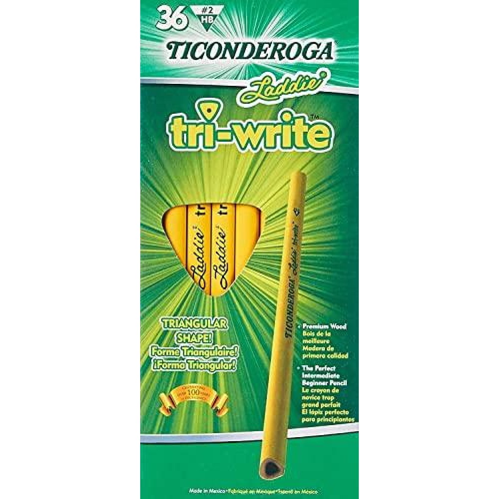 Ticonderoga Laddie Triwrite Pencils Woodcased 2 Hb Soft Intermediate Size Triangular Without Eraser Yellow 36Pack 13044