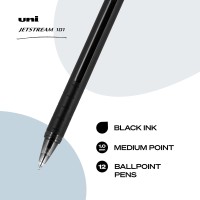 Uniball 1768011 Jetstream 101 Ball Point Pens Bold Point Black Ink 12Count