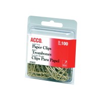 Acco Brands Paper Clips Regluar 2 Size Smooth Gold 100 Clipsbox 72533