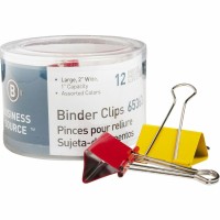 Business Source 65363 Binder Clips Large 2Inch W 1Inch Capacity 12Pk Assorted