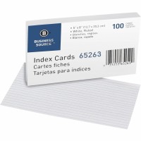 Business Source 65263 Index Cards Ruled 72 Lb 5Inch X8Inch 100Pk White