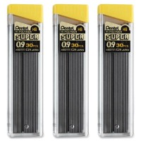 Pentel Super Hipolymer Leads 09 Mm Hb 30 Leads Per Tube Pack Of 3 Tubes