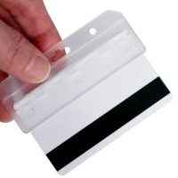 Frosted Rigid Plastic Horizontal Half Card Id Badge Holders Hard Plastic Easy Access Swipe Card Holders Swipeable Card Gripp