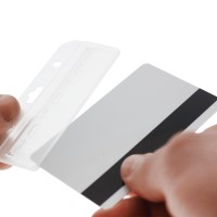 Frosted Rigid Plastic Horizontal Half Card Id Badge Holders Hard Plastic Easy Access Swipe Card Holders Swipeable Card Gripp